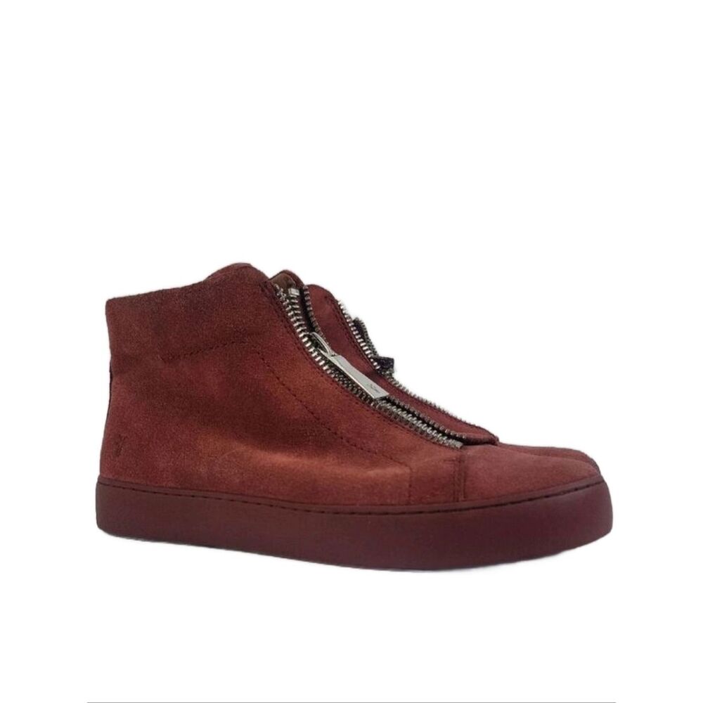 Frye Lena Zip High Top Red Clay Moto Suede Leather Bootie - Womens